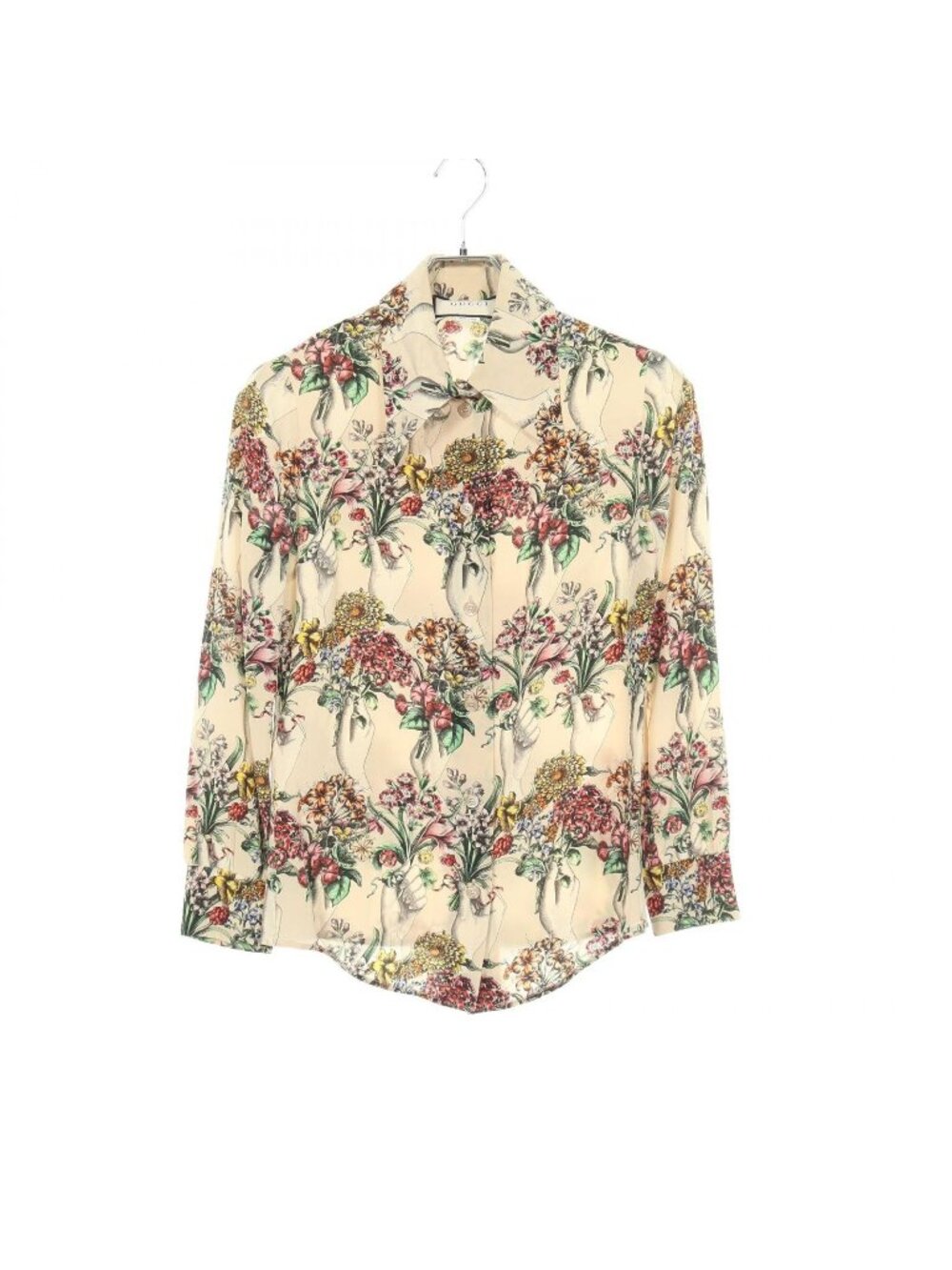 Gucci Floral Long Sleeve Beige Silk Shirt Multicolor